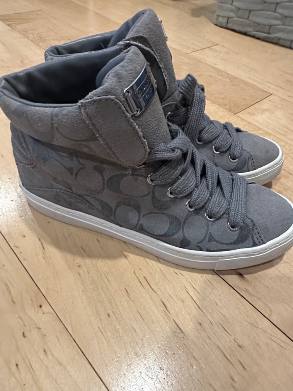 Coach Gray High-Top Logo Sneakers
